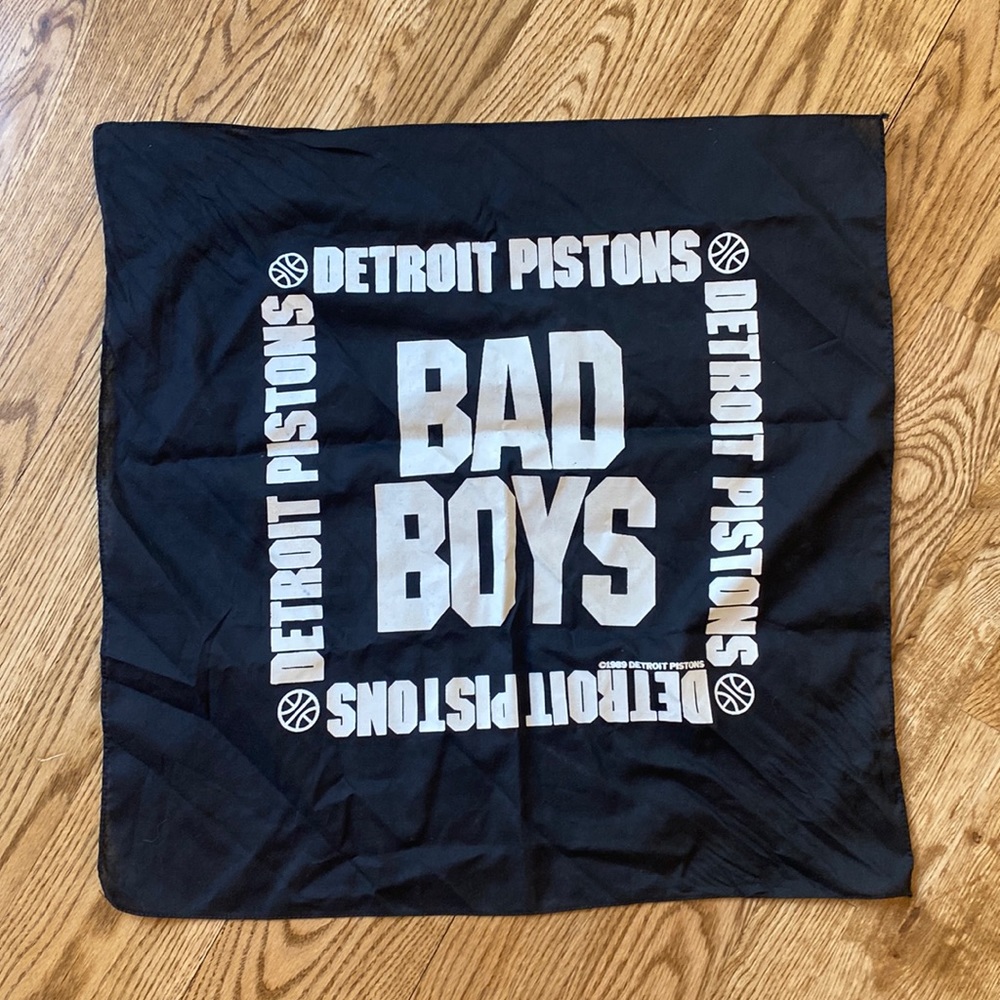 Vintage Detroit Pistons Bad Boys Bandana 1989 black and white screen print NBA